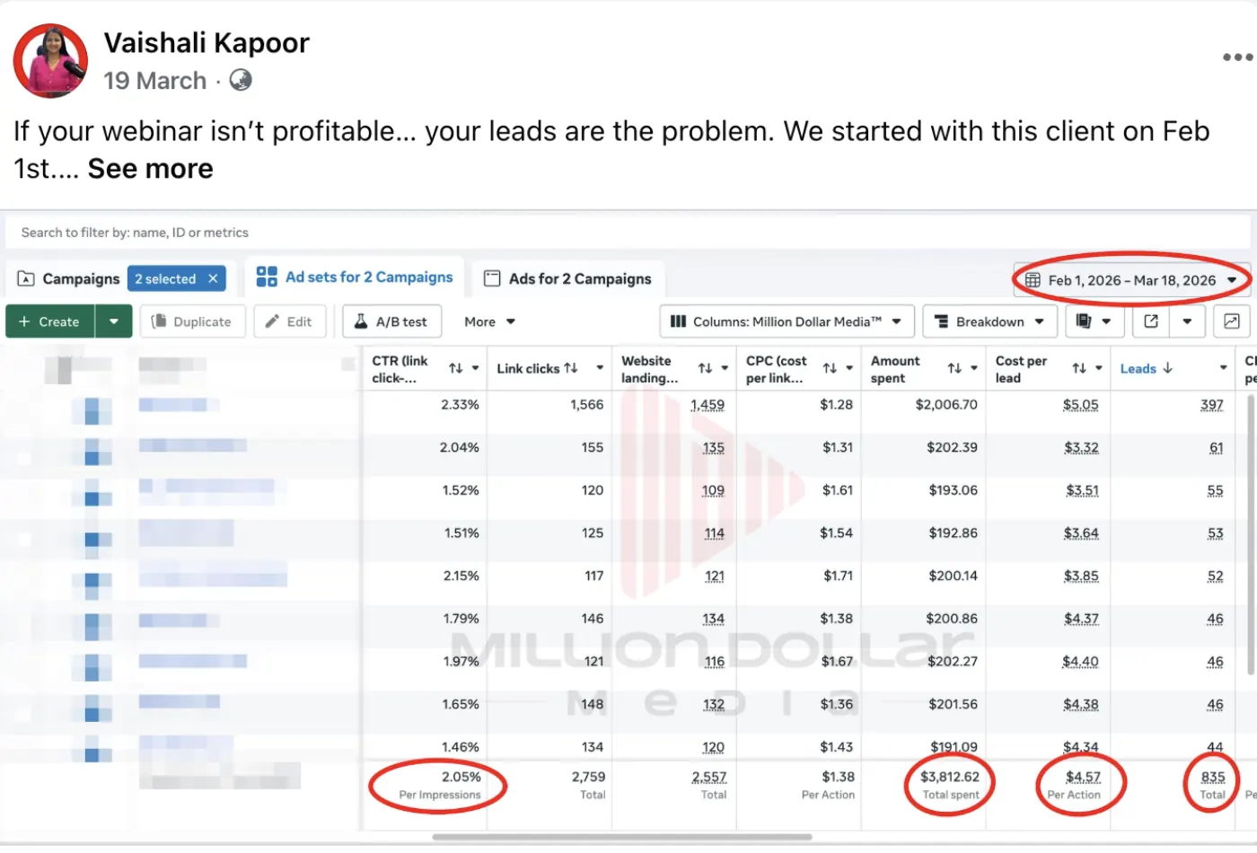 Webinar Traffic — $1.38 CPC · 2.5K landings