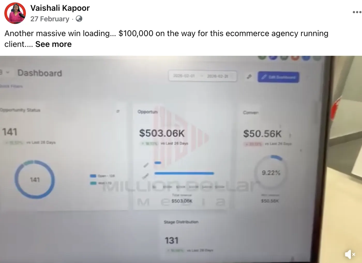 Ecom Agency CRM — $503K pipeline · 26 days