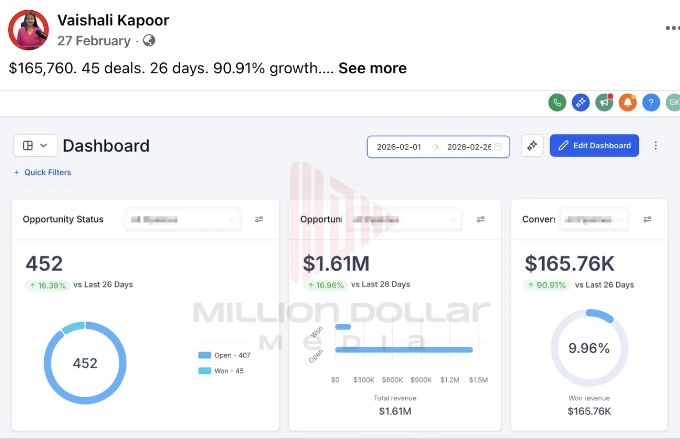 High-Ticket CRM — $165.7K 45 deals · 26 days