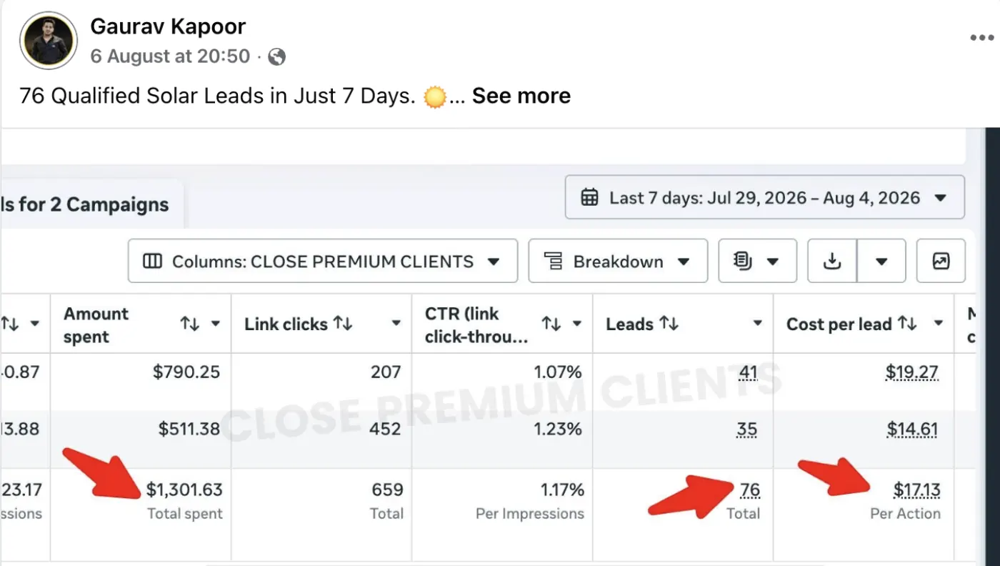 Solar Energy — 76 solar leads · 7 days